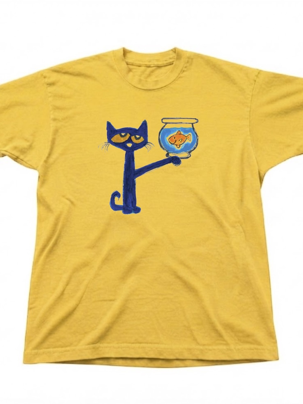 Pete The Cat Cartoon Yellow Cotton Gildan T-shirt